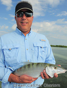 Angler holds up a nice bonefish caught in Key West with Dream Catcher charters.
